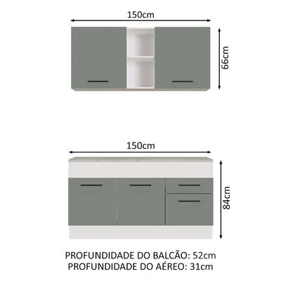 Cozinha Compacta 150001 Com Armário E Balcão Branco/Cinza