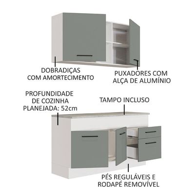 Cozinha Compacta 150001 Com Armário E Balcão Branco/Cinza