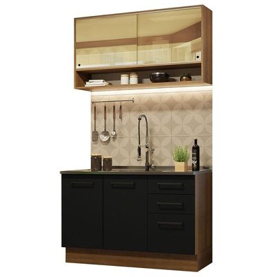Cozinha Compacta 120002 Com Armário E Balcão Rustic/Preto