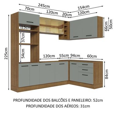 Cozinha Completa 399001 Com Armário E Balcão Rustic/Cinza