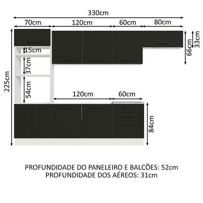 Cozinha Completa 330001 Com Armário E Balcão Branco/Preto