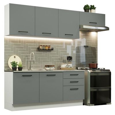 Cozinha Completa 260002 Com Armário E Balcão Branco/Cinza
