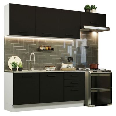Cozinha Completa 260002 Com Armário E Balcão Branco/Preto