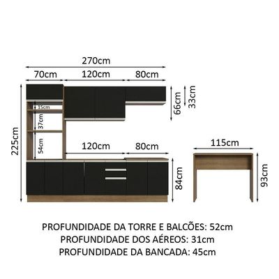 Cozinha 315002 Com Armário, Balcão E Bancada Rustic/Preto