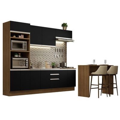 Cozinha 315002 Com Armário, Balcão E Bancada Rustic/Preto