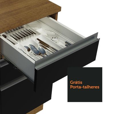 Cozinha 315002 Com Armário, Balcão E Bancada Rustic/Preto