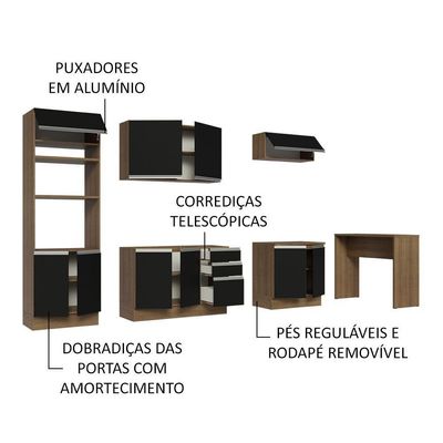 Cozinha 315002 Com Armário, Balcão E Bancada Rustic/Preto
