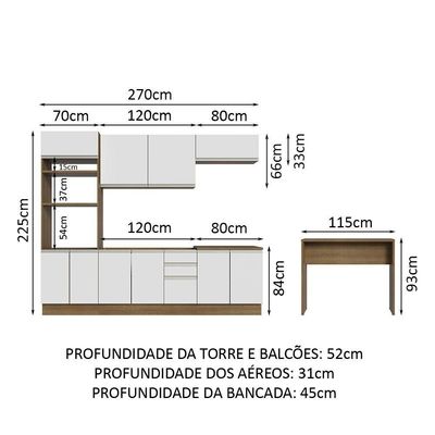 Cozinha 315002 Com Armário, Balcão E Bancada Rustic/Branco