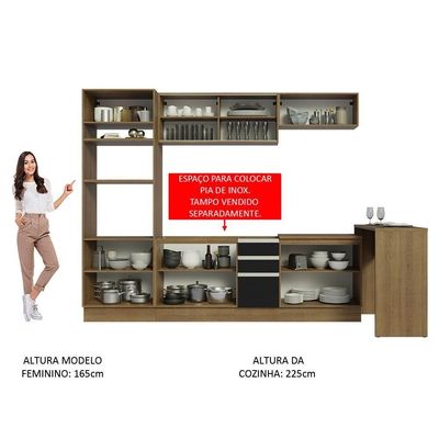Cozinha 315001 Com Armário, Balcão E Bancada Rustic/Preto