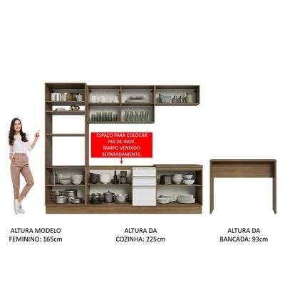 Cozinha 315002 Com Armário, Balcão E Bancada Rustic/Branco