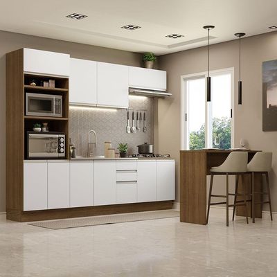Cozinha 315002 Com Armário, Balcão E Bancada Rustic/Branco