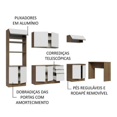 Cozinha 315002 Com Armário, Balcão E Bancada Rustic/Branco