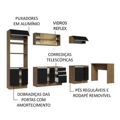 Cozinha 315001 Com Armário, Balcão E Bancada Rustic/Preto