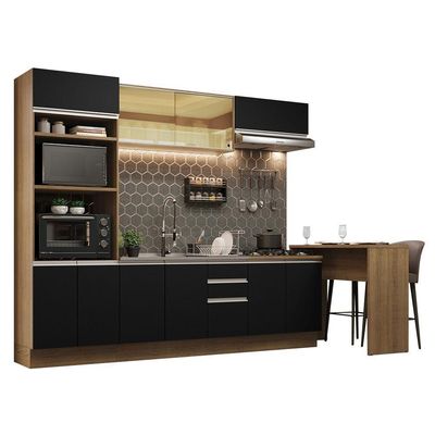 Cozinha 315001 Com Armário, Balcão E Bancada Rustic/Preto