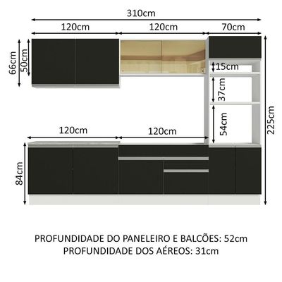 Cozinha Completa 310001 Com Armário E Balcão Branco/Preto