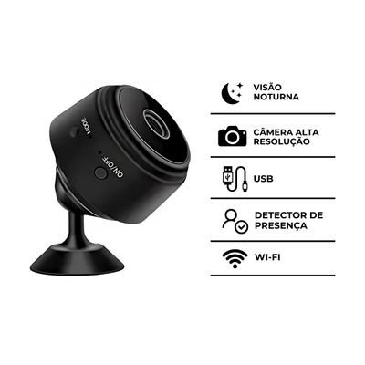 Mini Câmera A9 Wi-Fi Full HD com Visão 150°, Gravação em Cartão SD e App para Celular