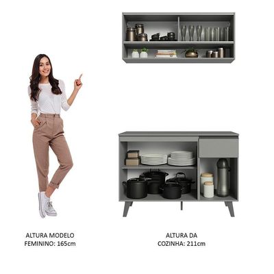 Armário De Cozinha Compacta 120cm Cinza Nice 01 Cinza