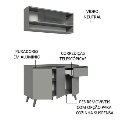 Armário De Cozinha Compacta 120cm Cinza Nice 01 Cinza