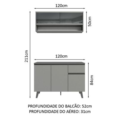 Armário De Cozinha Compacta 120cm Cinza Nice 01 Cinza