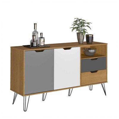 Bancada Buffet Carvalho/Branco 2 Portas 6 Pés Em Metal