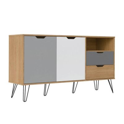 Bancada Buffet Carvalho/Branco 2 Portas 6 Pés Em Metal
