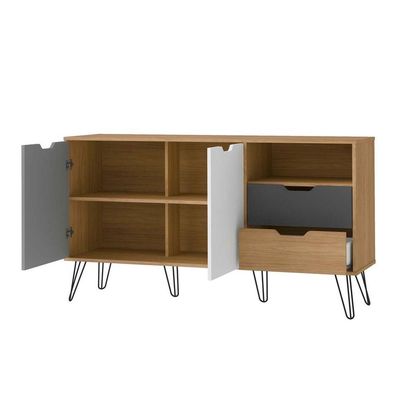 Bancada Buffet Carvalho/Branco 2 Portas 6 Pés Em Metal
