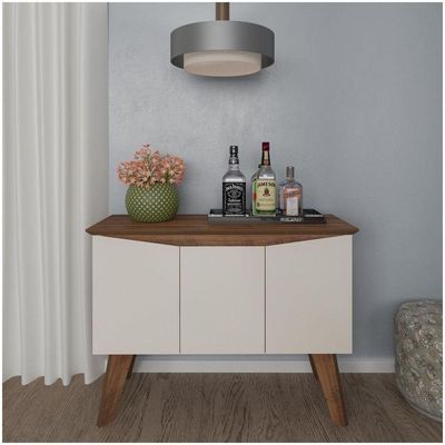 Bancada Buffet Pinho/ Off White 3 Portas Borda Invertida