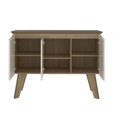 Bancada Buffet Pinho/ Off White 3 Portas Borda Invertida