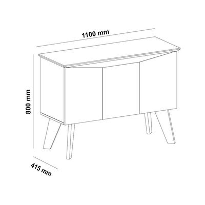 Bancada Buffet Pinho/ Off White 3 Portas Borda Invertida