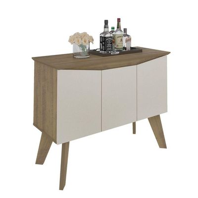 Bancada Buffet Pinho/ Off White 3 Portas Borda Invertida