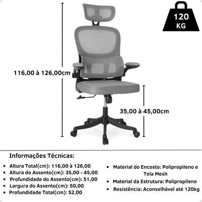 Cadeira De Escritório Giratória Executiva Viena Com Regulagem De Altura - Cinza|preto