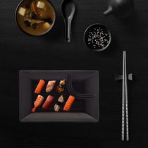 Prato para Sushi Lyor Travessa Retangular Pequena Petisqueira com Molheira Melamina Tóquio Preto