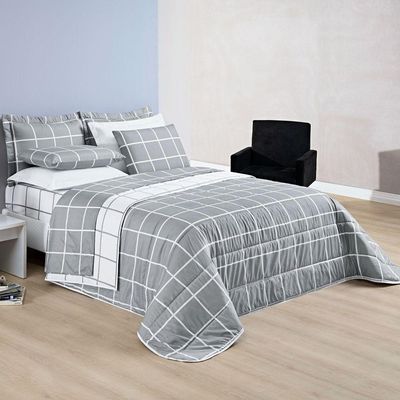 Cobre Leito Casal Square Micropercal 200 Fios 3Pç - Cinza
