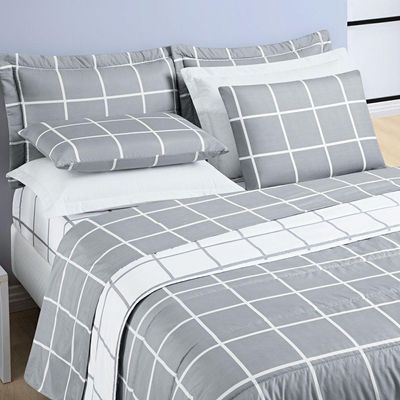Cobre Leito Casal Square Micropercal 200 Fios 3Pç - Cinza