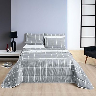 Cobre Leito Casal Square Micropercal 200 Fios 3Pç - Cinza
