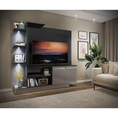 Estante Com 3 Leds Para Tv Até 55´´ Dallas Fg3399 Preta/lacca Fumê