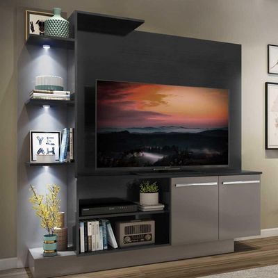 Estante Com 3 Leds Para Tv Até 55´´ Dallas Fg3399 Preta/lacca Fumê