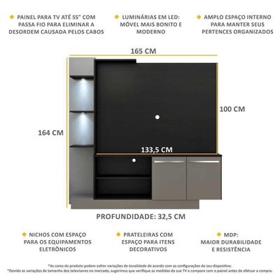 Estante Com 3 Leds Para Tv Até 55´´ Dallas Fg3398