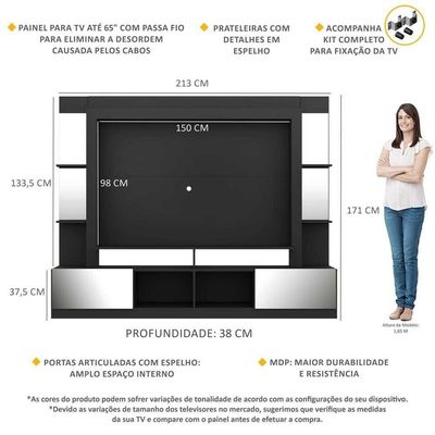Estante Com Espelho E Suporte Para Tv Até 65´´ Oslo Fg3381 Preta/madeirada