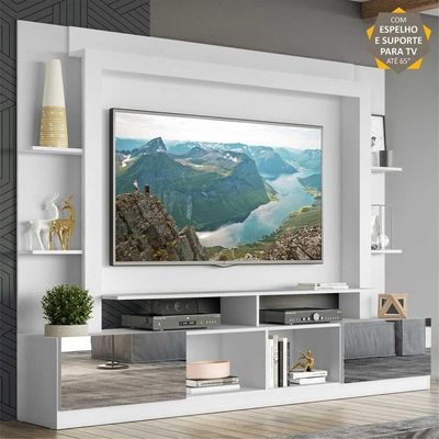 Estante Com Espelho E Suporte Para Tv Até 65´´ Oslo Fg3382 Branca