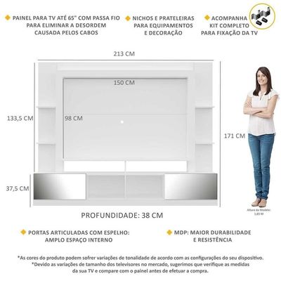 Estante Com Espelho E Suporte Para Tv Até 65´´ Oslo Fg3382 Branca
