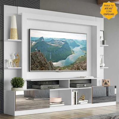 Estante Com Espelho Para Tv Até 65´´ Oslo Fg3390 Branca/madeirada