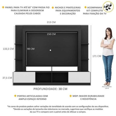 Estante Com Suporte Para Tv Até 65´´ Fg2747 Preta/branca