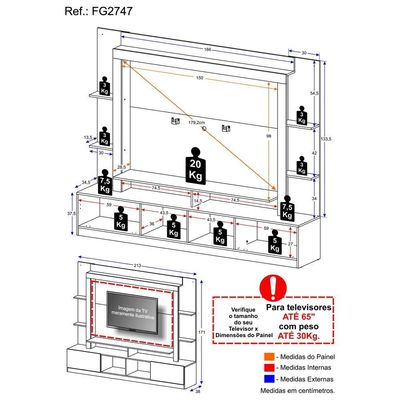 Estante Com Suporte Para Tv Até 65´´ Moscou Fg2747 Preta/lacca Fumê