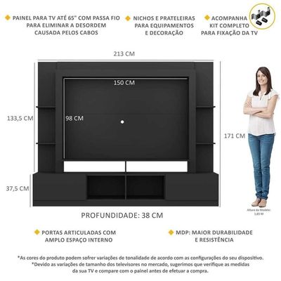 Estante Com Suporte Para Tv Até 65´´ Oslo Fg3386 Preta