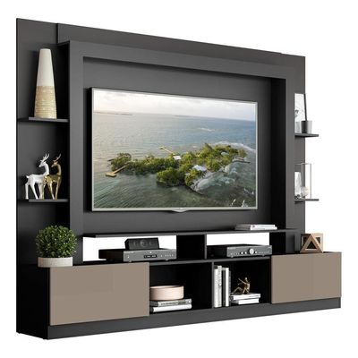Estante Com Suporte Para Tv Até 65´´ Moscou Fg2747 Preta/lacca Fumê
