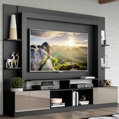 Estante Com Suporte Para Tv Até 65´´ Moscou Fg2747 Preta/lacca Fumê