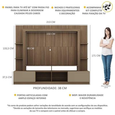 Estante Com Suporte Para Tv Até 65´´ Oslo Fg3386 Madeirada/lacca Fumê