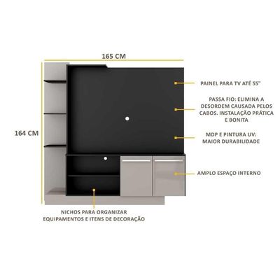 Estante Para Tv Até 55´´ Denver Fg2473 Preta/lacca Fumê
