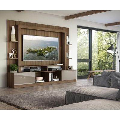 Estante Com Suporte Para Tv Até 65´´ Oslo Fg3386 Madeirada/lacca Fumê